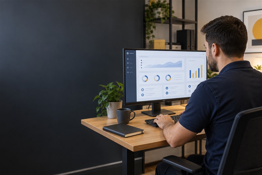 Especialista configurando un panel de software de negocio